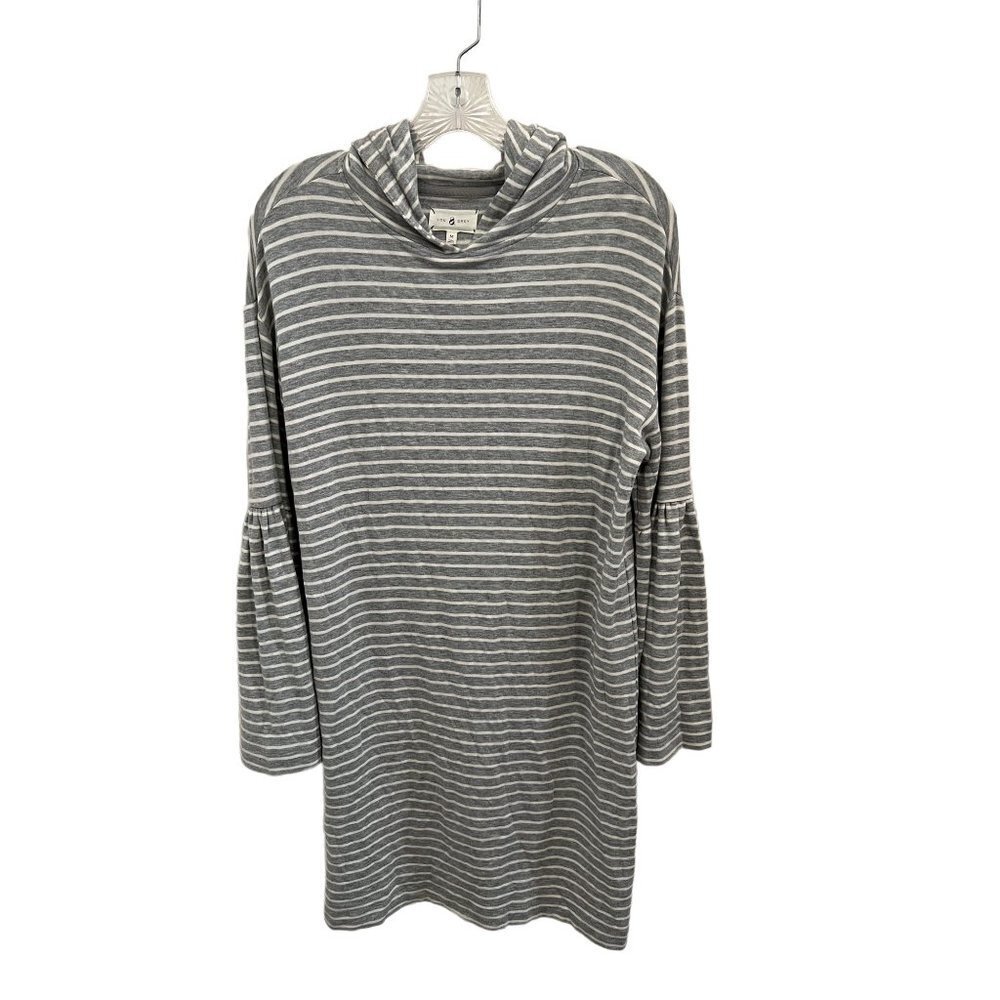 Lou &  Grey Rayon Hoodie Dress Gray /White Stripe Size med
